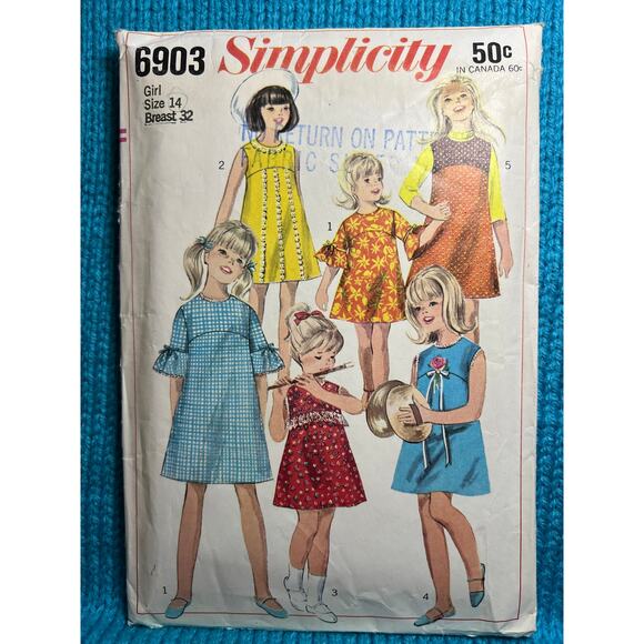 Simplicity 6903 Sewing pattern Girls dress A line skirt size 14 - Picture 1 of 6